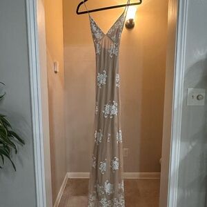 Elegant Beige and White Lace Dress